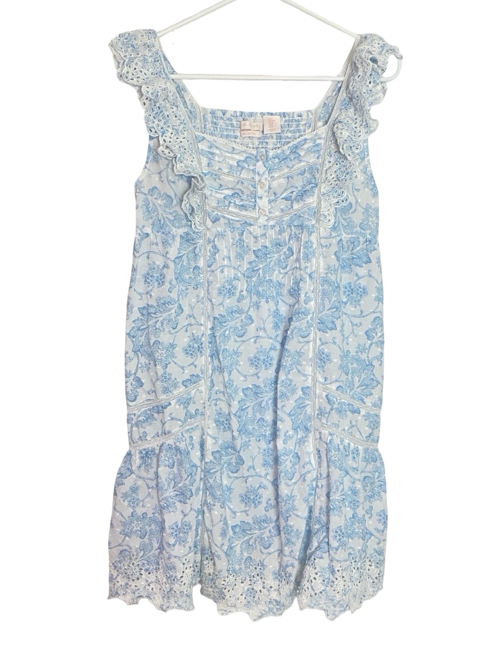 Rachel Ashwell Pajama Dress Womens Size Medium Floral Eyelet Shabby Chic Blue